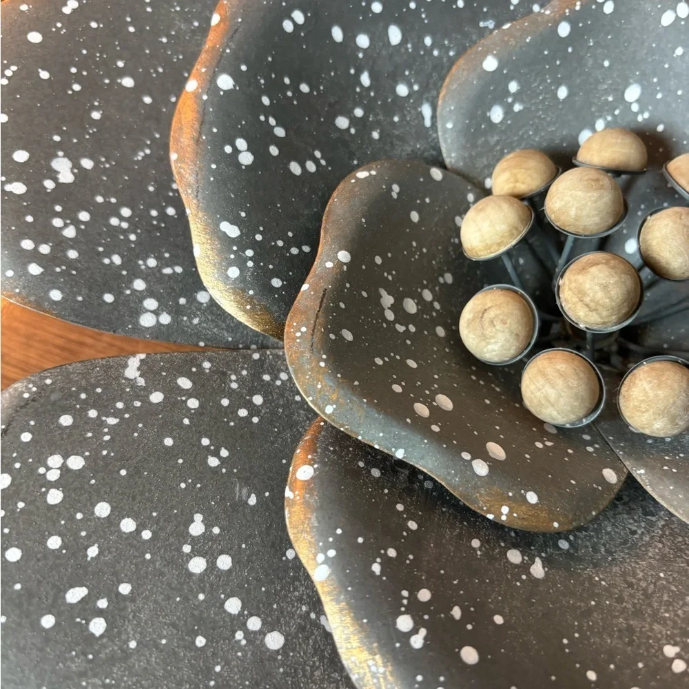 Unbranded Gray Metal Flower Wall Decor with Neutral Wooden Accents